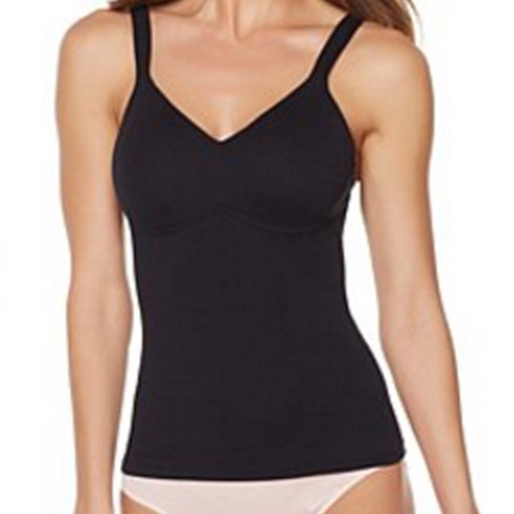 Rhonda Shear Cotton Camisole Molded Cup Wireless Tank ~ Black (3X)
